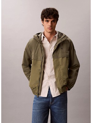 Calvin Klein Jeans Yeşil Erkek Kapüşonlu Logo Baskılı Mont LV04RG503GLDY Ls Ltwt Nylon Mıxed,