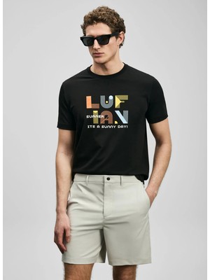Lufian Lufıan Siyah Erkek Slim Fit Yazı Baskılı T-Shirt Sunny