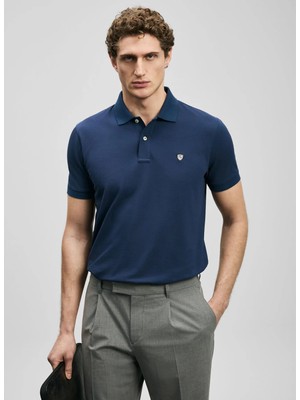 Lufian Lufıan Lacivert Erkek Slim Fit Logo Baskılı Polo T-Shirt Laon