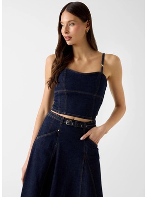 Guess Lacivert Kadın Denim Büstiyer W6YH15D1351-TCDL