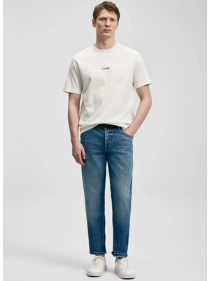 Lufian Lufıan Kırık Beyaz Erkek Slim Fit Logo Baskılı T-Shirt Marcus