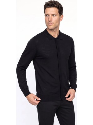 Fabrika Siyah Erkek Slim Fit Hırka F6WM-HRK 2255