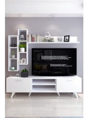 Moonlife Dolaplı Beyaz TV Ünitesi 2 Suntalam Malzeme ile 180 cm Genişlik ve 45 cm Yükseklik