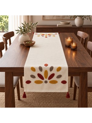 Buldan Natura Damla Renkli Punch Nakışlı Pamuk Dokuma Dekoratif Runner 40×130 cm – Renk: Kiremit