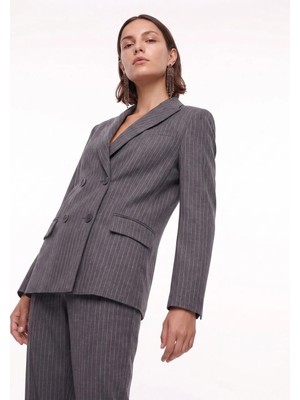 Fabrika Gri Kadın Çizgili Blazer F6WL-CKT0056