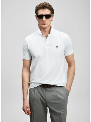Lufian Lufıan Beyaz Erkek Slim Fit Logo Baskılı Polo T-Shirt Laon