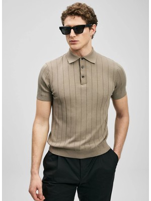 Lufian Lufıan Bej Erkek Slim Fit Fitilli Polo T-Shirt  Bold