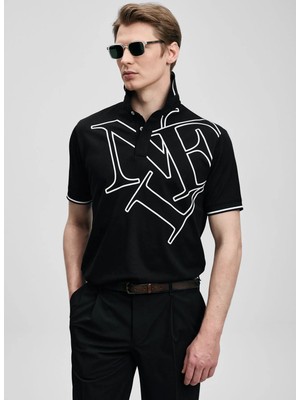 Lufian Lufıan Siyah Erkek Slim Fit Baskılı Polo T-Shirt Parker