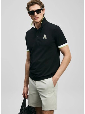 Lufian Lufıan Siyah Erkek Slim Fit Nakışlı Polo T-Shirt Zane