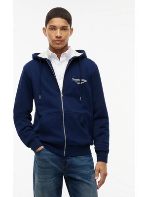 Tommy Hilfiger Lacivert Erkek Kapüşonlu Standart Sweatshirt MW0MW44949DCC_SEASONAL Reg Terry H
