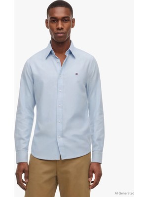 Tommy Hilfiger Mavi Erkek Gömlek MW0MW42936C14_CL Oxford Solıd Shır