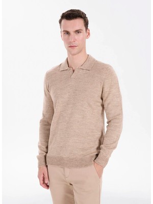 Altınyıldız Classics Bej Erkek Standart Jakarlı Polo Kazak ACE045271182