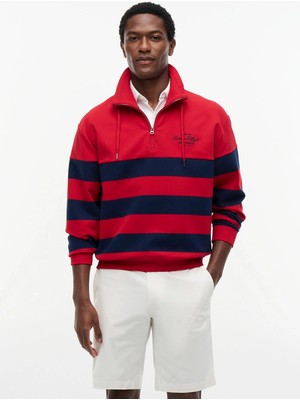 Tommy Hilfiger Kırmızı Erkek Çizgili Sweatshirt MW0MW43190XLD_NAUTICAL Block Strıp