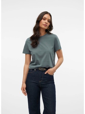 Vero Moda Yeşil Kadın Bisiklet Yaka T-Shirt 10316991-185606 Tcx