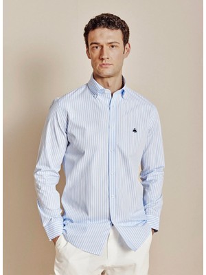 Brooks Brothers Mavi  Erkek Çizgili Gömlek BBSS26MSH052