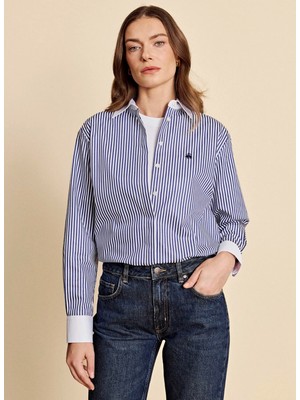 Brooks Brothers Lacivert Kadın Regular Fit Çizgili Gömlek BBFW26FSH005