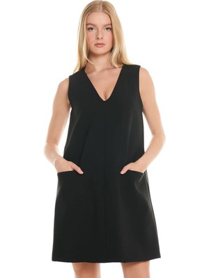 Ted Baker Siyah Kadın V Yaka Elbise TBWRDR3024