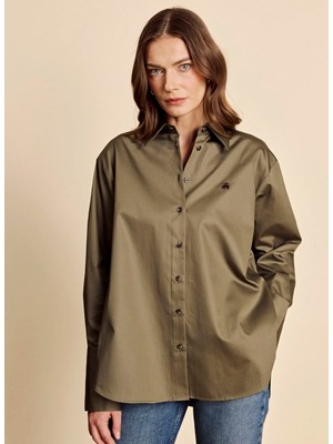 Brooks Brothers Haki Kadın Regular Fit Logo Baskılı Gömlek BBFW26FSH003