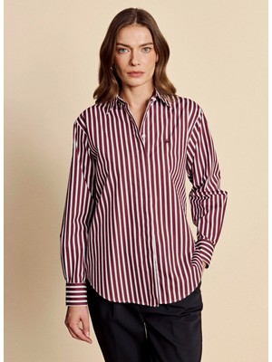 Brooks Brothers Bordo Kadın Regular Fit Çizgili Gömlek BBFW26FSH007