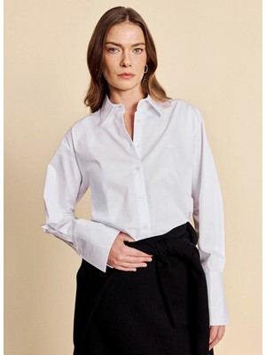 Brooks Brothers Beyaz Kadın Regular Fit Nakışlı Gömlek BBFW26FSH003