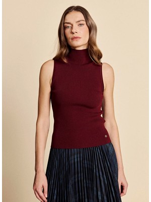 Brooks Brothers Bordo Kadın Balıkçı Yaka Fitilli Desen Kazak BBFW26FKL026