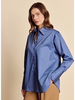 Brooks Brothers Lacivert Kadın Regular Fit Logo Baskılı Gömlek BBFW26FSH003
