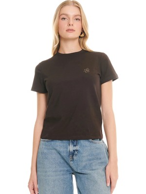 Ted Baker Kahverengi Kadın Bisiklet Yaka T-Shirt TBWRTS3023