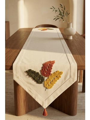 Dokuvia Autumn Leaf Punch Nakışlı Runner 40X130 cm Pamuk Panama Keten