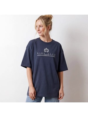 Nike W Nsw Classic Ss Tee Cntry Club Oversize Lacivert Kadın Tişört