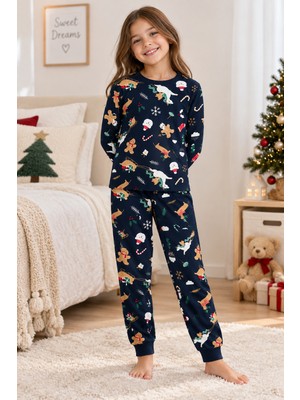 Beniizle Yılbaşı Desenli Uzun Kollu Unisex Alt Üst Pijama Takımı