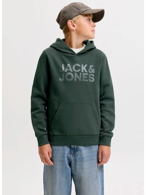 Jack & Jones Yeşil Erkek Çocuk Baskılı Sweatshirt 12152841 Jjecorp Logo Sweat Hood
