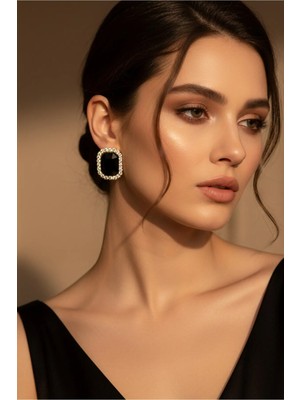 BB Bridal Boutique Taşlı Küpe Choker Tasma Gold Kaplama Kına Küpe Abiye Küpe Baget Küpe 2,5 cm