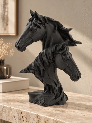 Nixa Horses Ikili At Büstü Dekoratif Biblo Siyah 17 × 10 × 23 cm