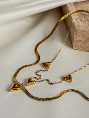 Dore Collection Çift Sıra Kalpli Kolye