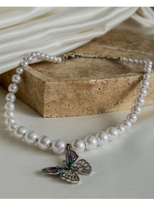 Dore Collection Kelebekli Inci Kolye