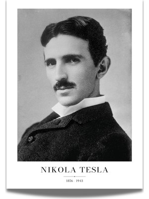 Rosaart Nikola Tesla Posteri, Bilim Insanı Portresi Siyah Beyaz, Çerçevesiz Poster