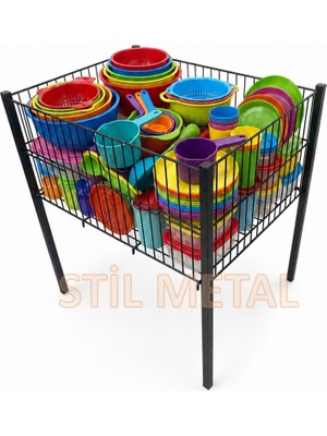 Stil Metal 60X80 cm Siyah Profil Ayaklı Tel Havuz, Market, Mağaza, Eko Promosyon Sepeti