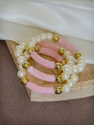 Dore Collection Renkli Boncuklu Akrilik Bileklik Pembe Boncuk Candy