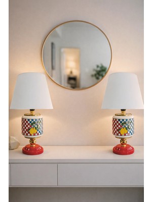 Feray Home Abajur - 2'li Oval Limon Dama Beyaz Şapka Gold
