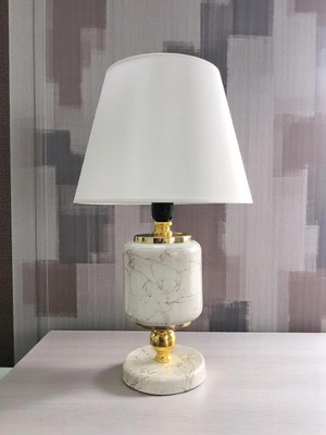 Feray Home Abajur - Oval Beyaz Mermer Beyaz Şapka Gold