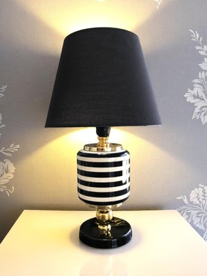 Feray Home Abajur - Oval Siyah Klasik Zebra Siyah Şapka Gold