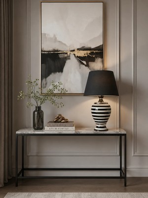 Feray Home Abajur - Sultan Siyah Zebra Siyah Şapka Gümüş