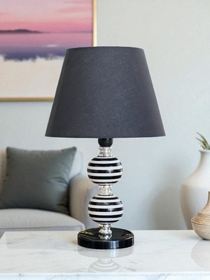 Feray Home Abajur - Toplu Siyah Klasik Zebra Siyah Şapka Gümüş