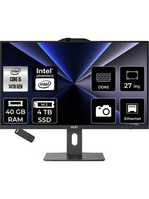 MSI Msı Pro AP272P Intel Core I5 14400 40GB Ram 4tb SSD UHD Graphics 27" Full Hd (1920X1080) Freedos 14M-867XEUP329 Siyah All In One Bilgisayar + Per4 USB Bellek