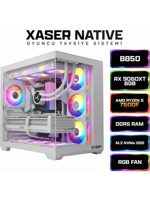 Xaser Native X120 Ryzen 5 7500F 32GB Ram 1tb M.2 Nvme SSD 8gb RX9060XT Sıvı Soğutmalı Hazır Sistem Oyuncu Bilgisayarı