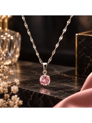 Lia Charm Pembe Zirkon Taşlı Çelik Kolye |-Şık ve Kararmaz Kadın Takı