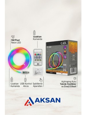 Cata CT-4567 5 Metre Rgb Akıllı Pixel Neon LED Şerit Seti Mobil Uygulama ve Kumandalı Sese Duyarlı Usb'li