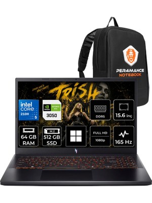 Acer Nitro V 15 Intel Core 5 210H Rtx 3050 6gb 65W 64GB Ram 512GB SSD 15.6" Full Hd (1920X1080) 165Hz WIN11 Home NH.QUBEY.001P338 Gaming Laptop + Per4 Çanta