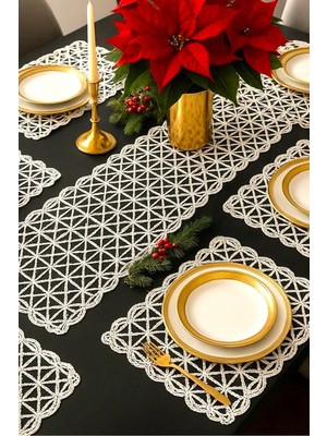 Zeria Home Amerikan Servis, 1 Runner 6 Supla Yemek Servis Takımı, Masa Örtüsü Seti, Servis Sunum Seti