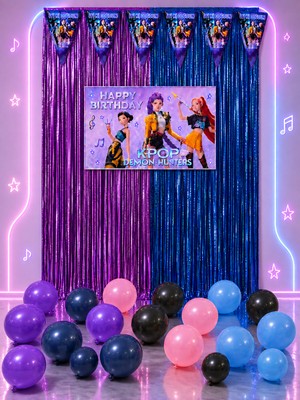 snowparty Kpop Demon Hunters K-Pop Perdeli Doğum Günü Parti Malzemeleri Süsleri Seti